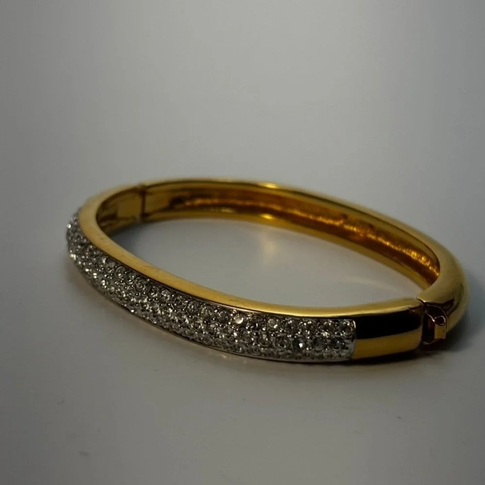 Swarovski Bangle Gold Pave Crystal Hinge Oval Bracelet - Picture 14 of 16